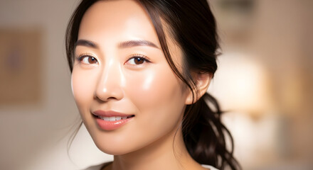 Naklejka premium A woman with glowing skin symbolizing healthy and radiant skin care results 89000135 1