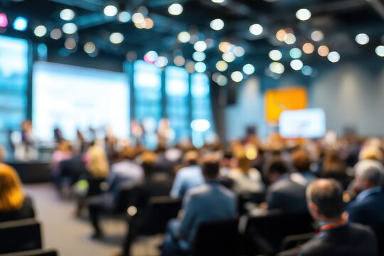 Brightly lit conference featuring attendees engaged in discussions and networking activities in a modern venue during a professional event