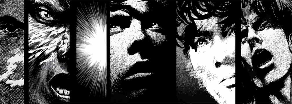 Dramatische Schwarz-Wei&szlig;-Montage zeigt die Transformation eines Mannes in ein Monster oder Werwolf.