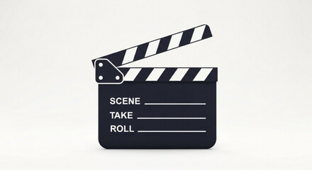 Obraz premium Clapperboard movie production film slate scene take roll action cinema industry filmmaking tool equipment 100