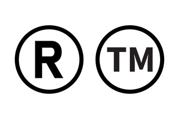 Registered symbol and trademark symbol icons. R and tm in circle isolated on white background.