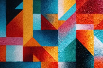 Naklejka premium Colorful urban wall graffiti banner brightening the city with vibrant shapes and patterns during daytime