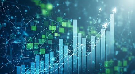 Digital financial data visualization with glowing charts and network connections