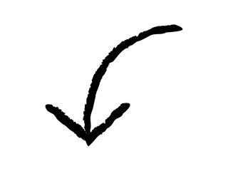手描き風　曲がった　左下向き　矢印　黒