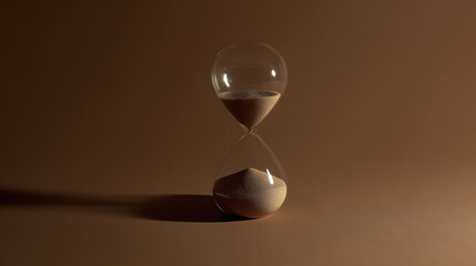 expiration. An hourglass with all sand in the bottom half, a minimalist still life. wellbeing guides, coaching materials, designed for mental health education and mindfulness programs.