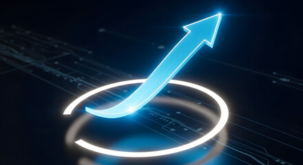 A glowing arrow within a circular loop symbolizes forward momentum and continuous improvement in digital transformation 75275163 1