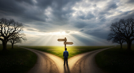 A forked road under a vast sky symbolizes life choices and transitions 15191830 1