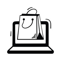 Laptop with shopping bag representing ecommerce store or online buying