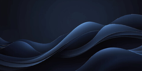 Abstract blue smoke waves with smooth flow and curve shape texture pattern on a dark black background