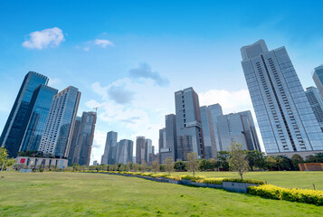 City parks and skyscrapers, Shenzhen, China.
