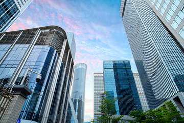 Low angle shot of skyscrapers, Shenzhen, China