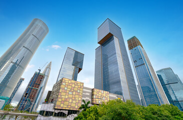 Low angle shot of skyscrapers, Shenzhen, China