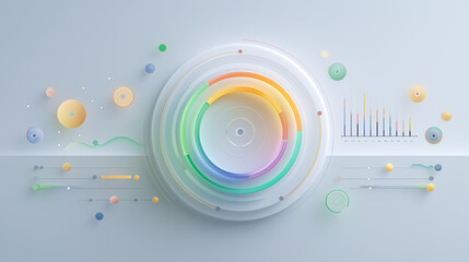 Abstract Data Visualization: A mesmerizing display of colorful data charts, graphs, and circular diagrams, showcasing the beauty of information in a clean, modern aesthetic.
