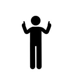 Stick figure celebrating with finger pointing up.