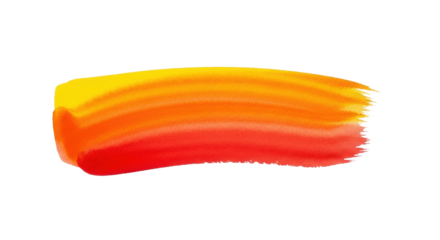 Horizontal watercolor stroke, bright orange, warm yellow, deep red hues, authentic texture, crisp edges on transparent background, top-down flat lay. Concept of vibrant artistic expression