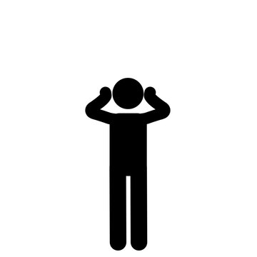 Stick figure covering ears to block noise.