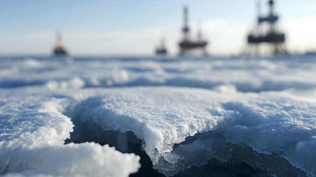 Frozen seascape captures the arctic wilderness. Ice formations and structures add texture and depth to the barren landscape. A chilly view of the frozen ocean in daylight. - Powered by Adobe