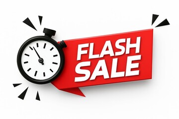 Urgent flash sale announcement with stopwatch symbolizing limited time offer and special discount promotion