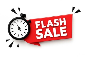 Red flash sale banner with stopwatch icon indicating limited time offer and urgency for promotions