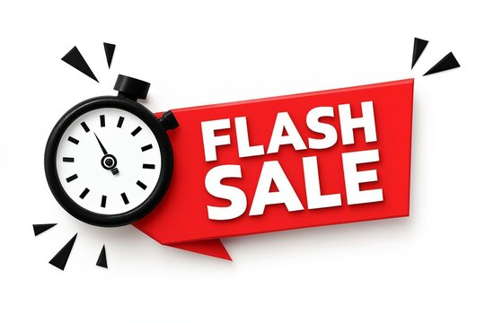 Red flash sale banner with stopwatch icon indicating limited time offer and urgency for promotions - Powered by Adobe