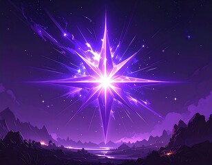 Cosmic celestial body, radiating light in vibrant violet nightscape