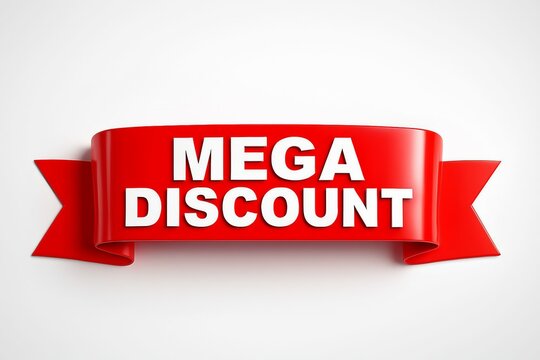 Bold red banner with white text announcing mega discount perfect for sales and promotions