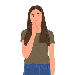 young woman showing different hand gestures and facial expressions, various emotions and signs, flat vector illustration on white background.Good for education,sticker,poster,template and more
