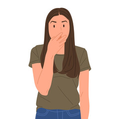 young woman showing different hand gestures and facial expressions, various emotions and signs, flat vector illustration on white background.Good for education,sticker,poster,template and more