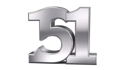 Shiny Silver Number 51 on White