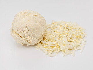 Creamy Cheese Ball with Shredded Cheese on White Background