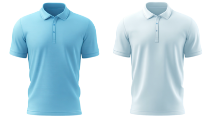 Two polo shirts, light blue and white, short sleeved