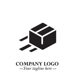 Box Moving Fast Symbol in Black on the White Background with Dynamic Delivery Design