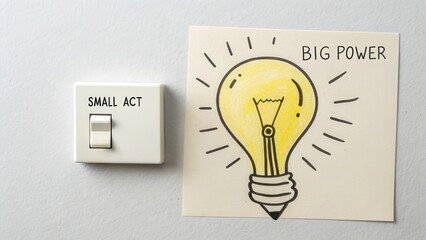 A small light switch turning on a large glowing lightbulb idea