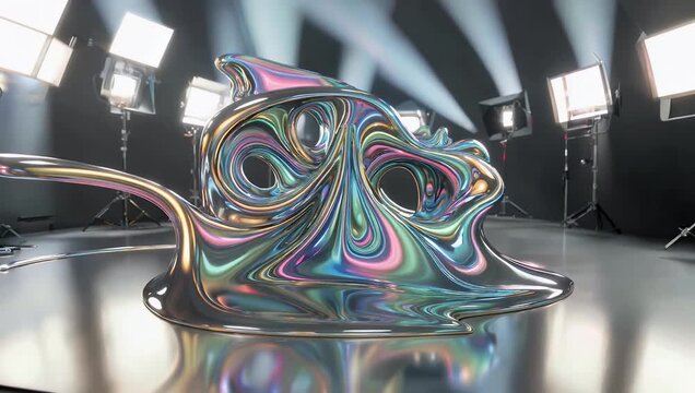 Futuristic Metallic Fluid Motion with Iridescent Reflections