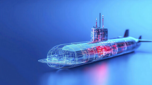 Detailed 3D illustration of futuristic submarine, showcasing advanced technology and design elements. image features sleek