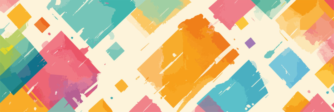 Un motivo astratto e dinamico con forme geometriche colorate che creano un'atmosfera vivace e allegra, ideale per progetti creativi.