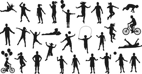 Dog walking silhouettes, pet activity icons, outdoor lifestyle, human and dog interaction, cycling with dogs, leash poses, family walk, black figures