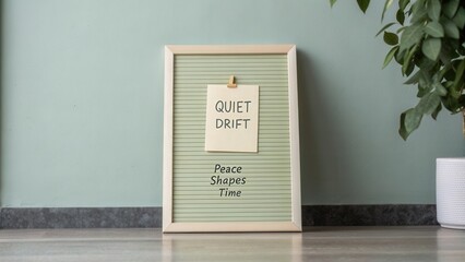 Inspirational wall art featuring the phrase "Quiet Drift" on a textured background showcasing a peaceful and calming atmosphere