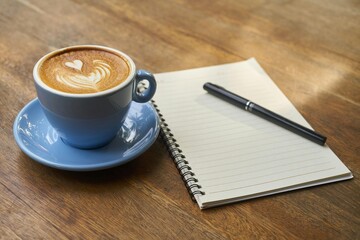 diary and coffee cup