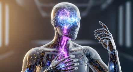 Physical AI humanoid robot with glowing neural network