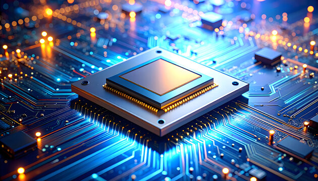 Futuristic Microchip on Circuit Board