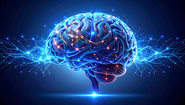 Futuristic Glowing Brain with Neural Network Connections - Powered by Adobe