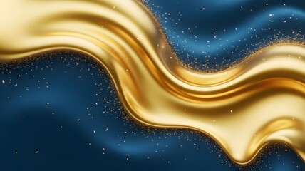 Elegant golden wave flowing across a deep blue backdrop, adorned with delicate glitter accents, creating a luxurious and festive atmosphere for celebrations