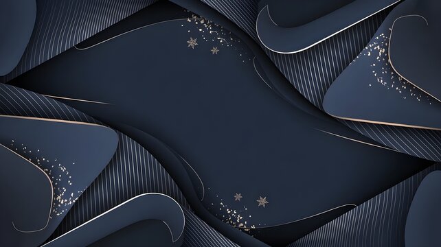Abstract navy blue background with golden lines and glitter, luxury backdrop with geometric shapes and elegant decoration, modern and sophisticated design