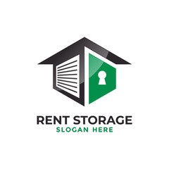 Self storage logo design template. Safe storage garage vector illustration. With concept of padlock and garage symbol combination.