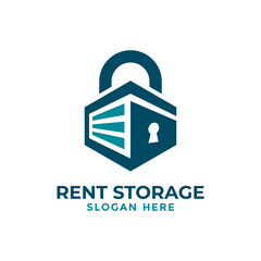 Self storage logo design template. Safe storage garage vector illustration. With concept of padlock and garage symbol combination.