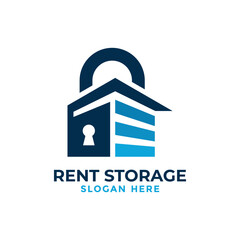 Self storage logo design template. Safe storage garage vector illustration. With concept of padlock and garage symbol combination.