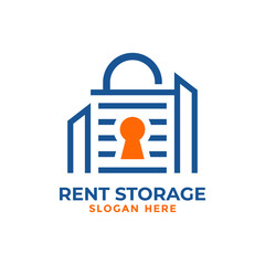 Self storage logo design template. Safe storage garage vector illustration. With concept of padlock and garage symbol combination.