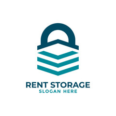 Self storage logo design template. Safe storage garage vector illustration. With concept of padlock and garage symbol combination.