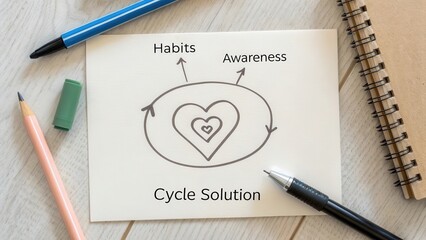 Sketch of arrows forming a cycle with a heart shape inside